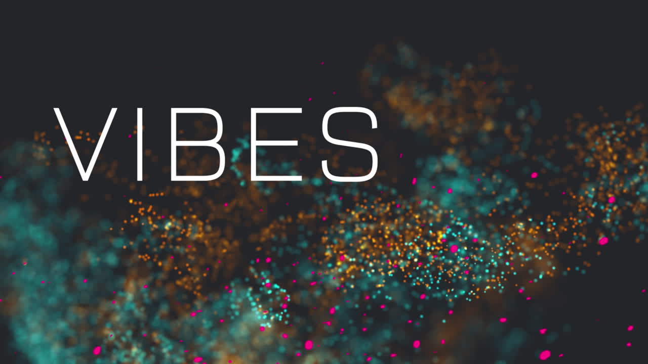 Animation of vibes text over spots on black background