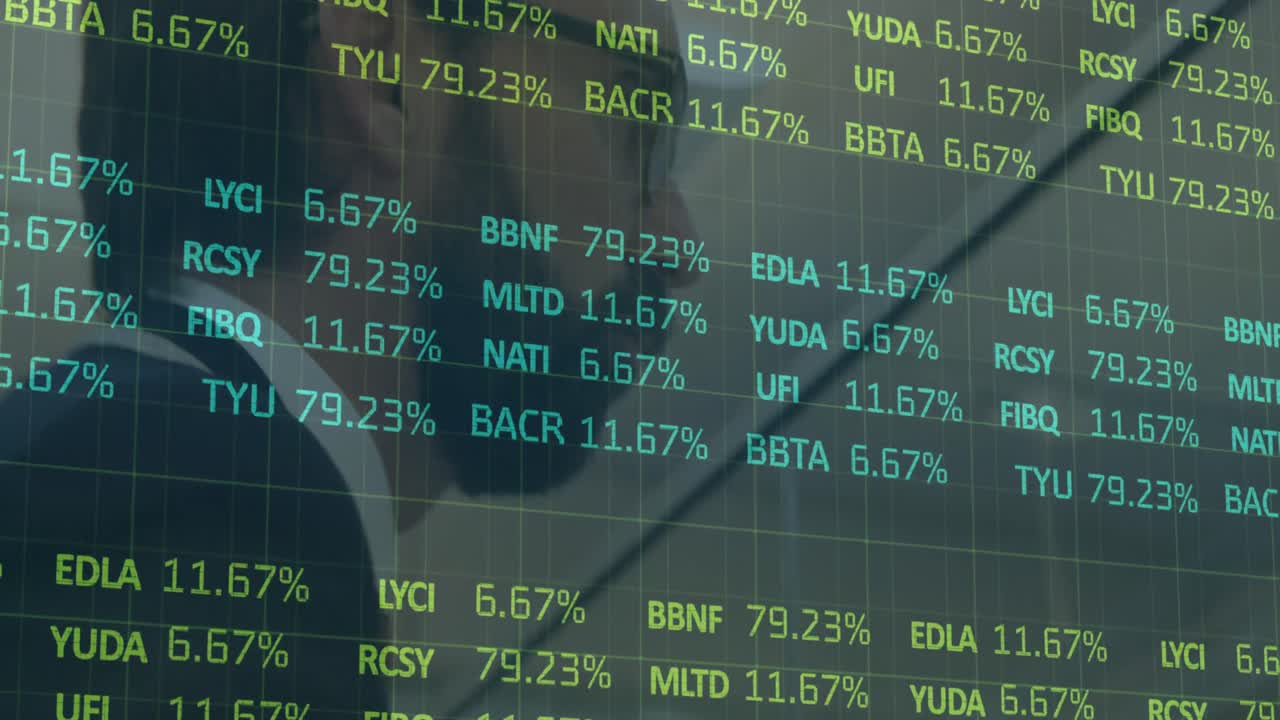Animasjon av økonomisk databehandling over mannlig forretningsmann