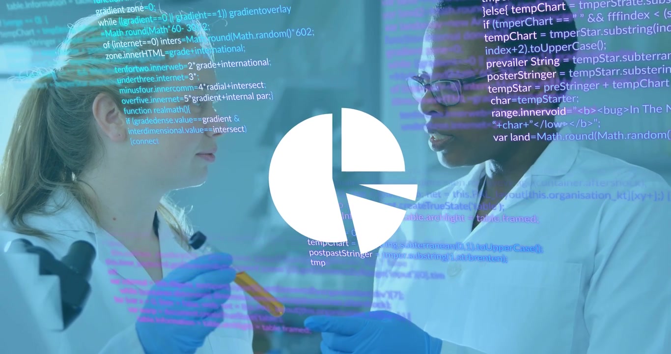 Animation of data processing over diverse scientists in lab