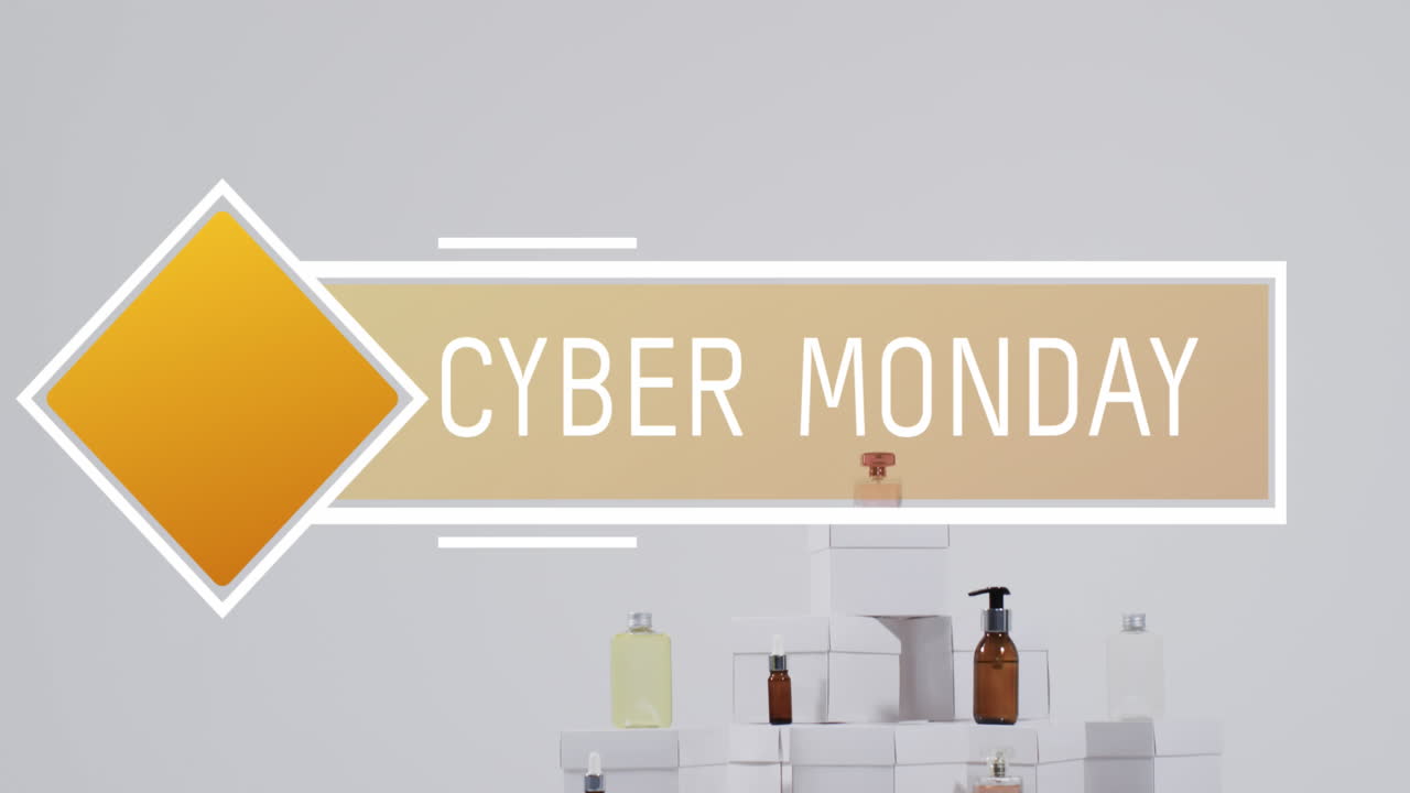 사이버 월요일 텍스트 오버 선물의 애니메이션 백색 배경