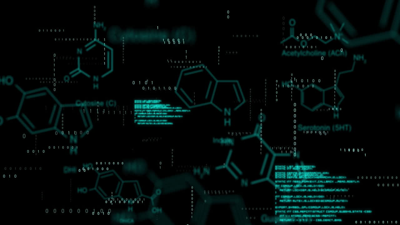 Animation of data processing on black background