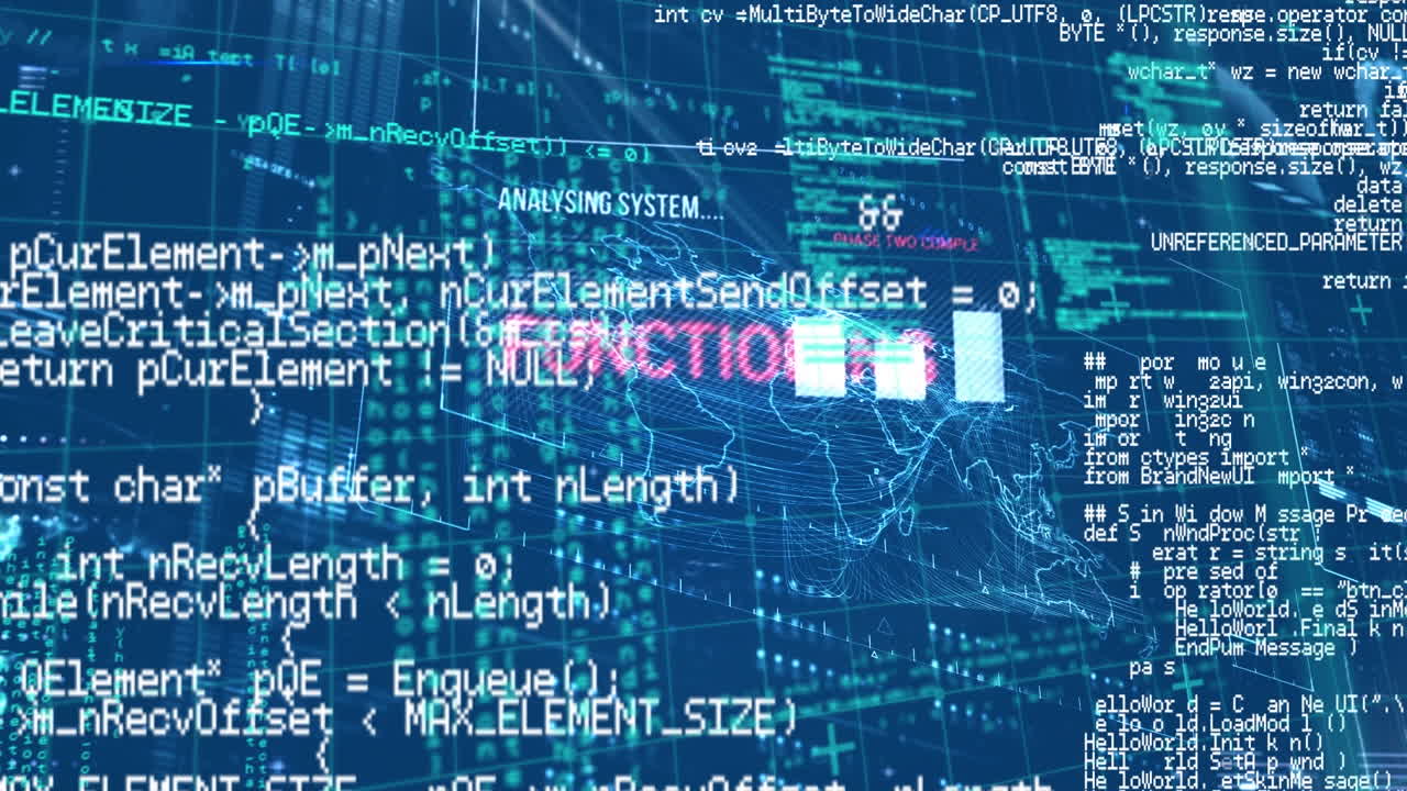 Animation of grid network over interface with data processing against blue background