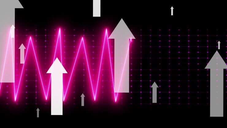 Animation of white arrows and data processing over black background