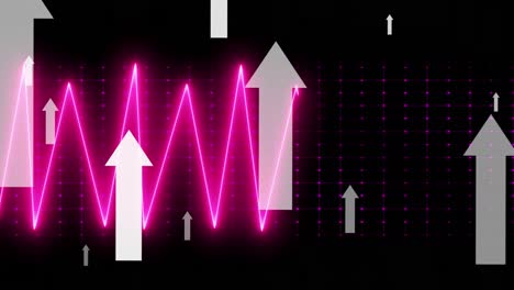 animation of white arrows and data processing over black background