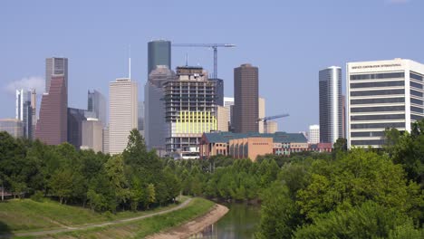aerial of city of houston landscape near the downtown area