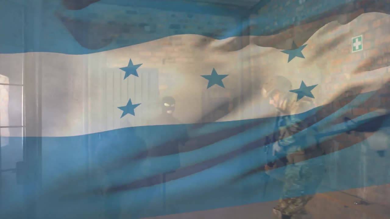 animación de la bandera de honduras sobre varios soldados