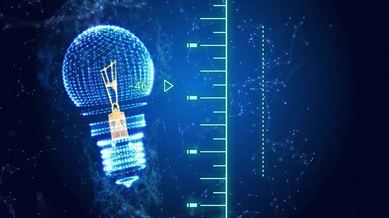 Light bulb and measurement scale, energy efficiency concept animation