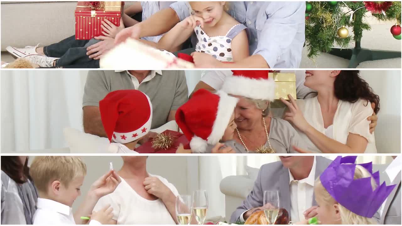 예쁜 가족이 크리스마스 시간에 재미를 느끼고 있습니다.