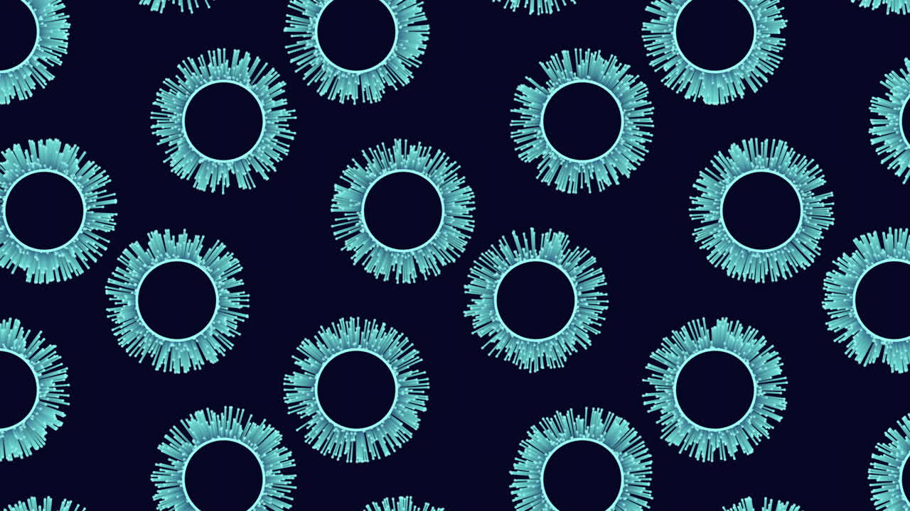 Circular blue pattern on black background overlapping circles with light and dark shades