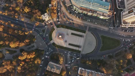 circular intersection traffic aerial top view