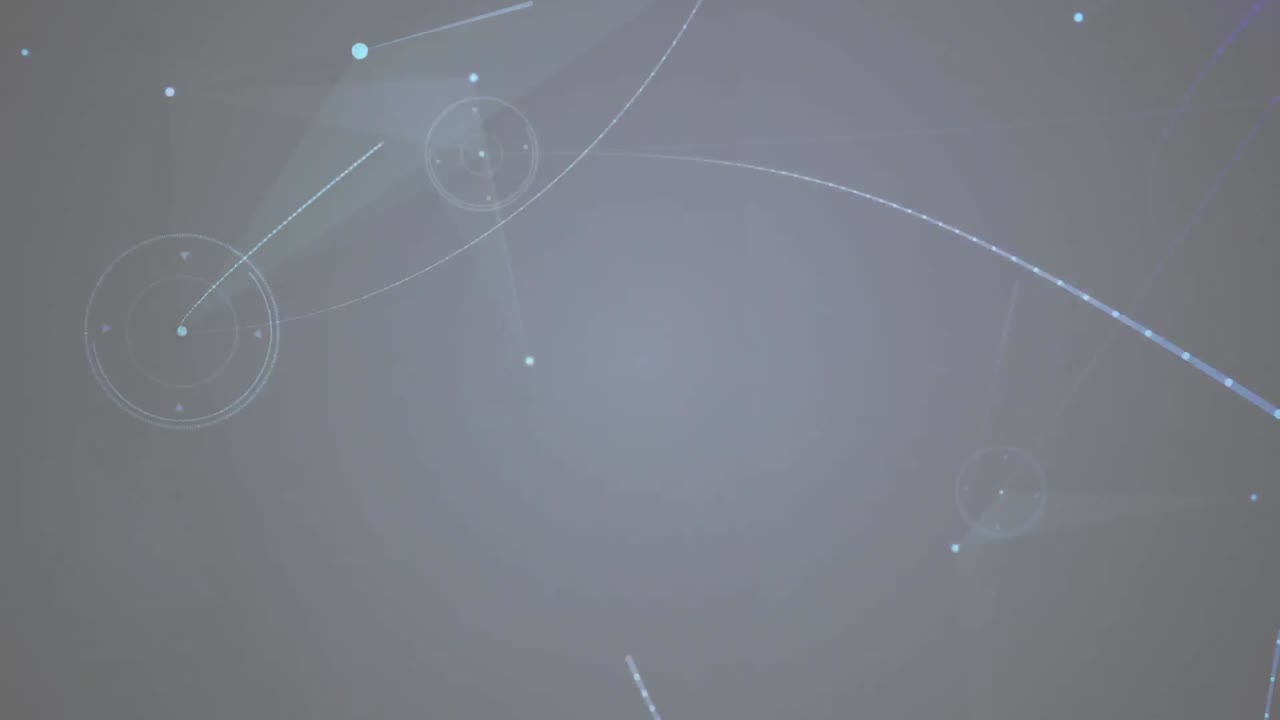 Animation of network of connections with glowing spots on grey background