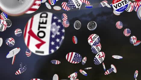 animation of vote texts and american flags on black background