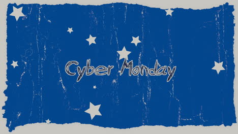 Cyber-Montag-Mit-Weißen-Sternen-Auf-Blauer-Hipster-textur