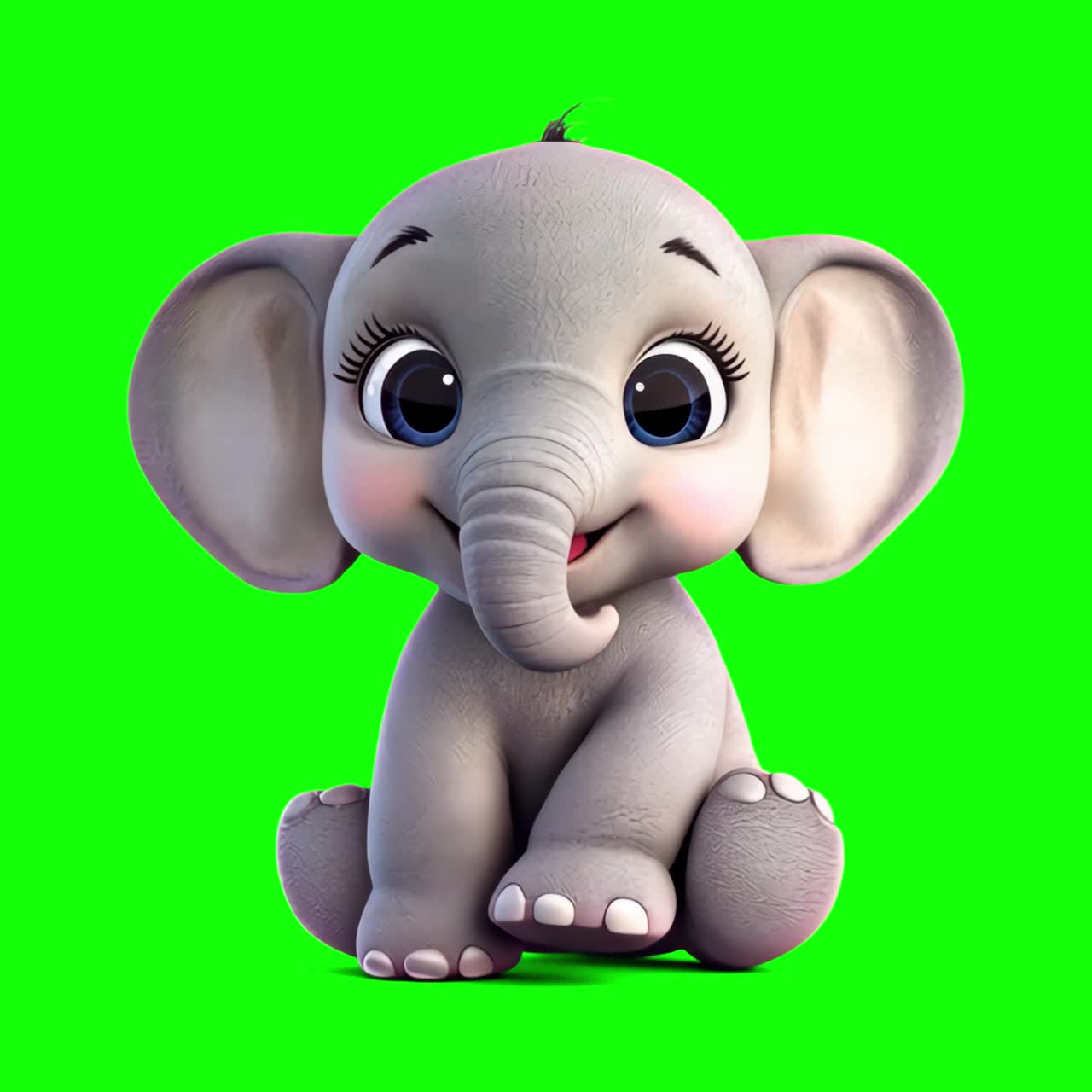 Cute cartoon elephant illustration animation, transparent 4K video, green screen