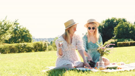 two friends enjoying a picnic in the park