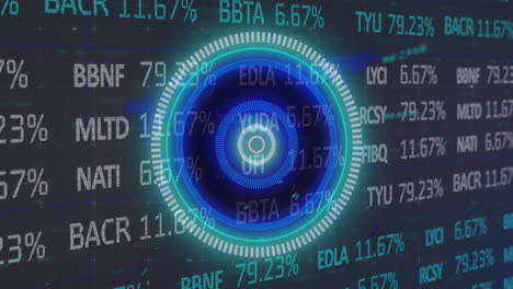 animation of scope scanning and financial data processing on black background