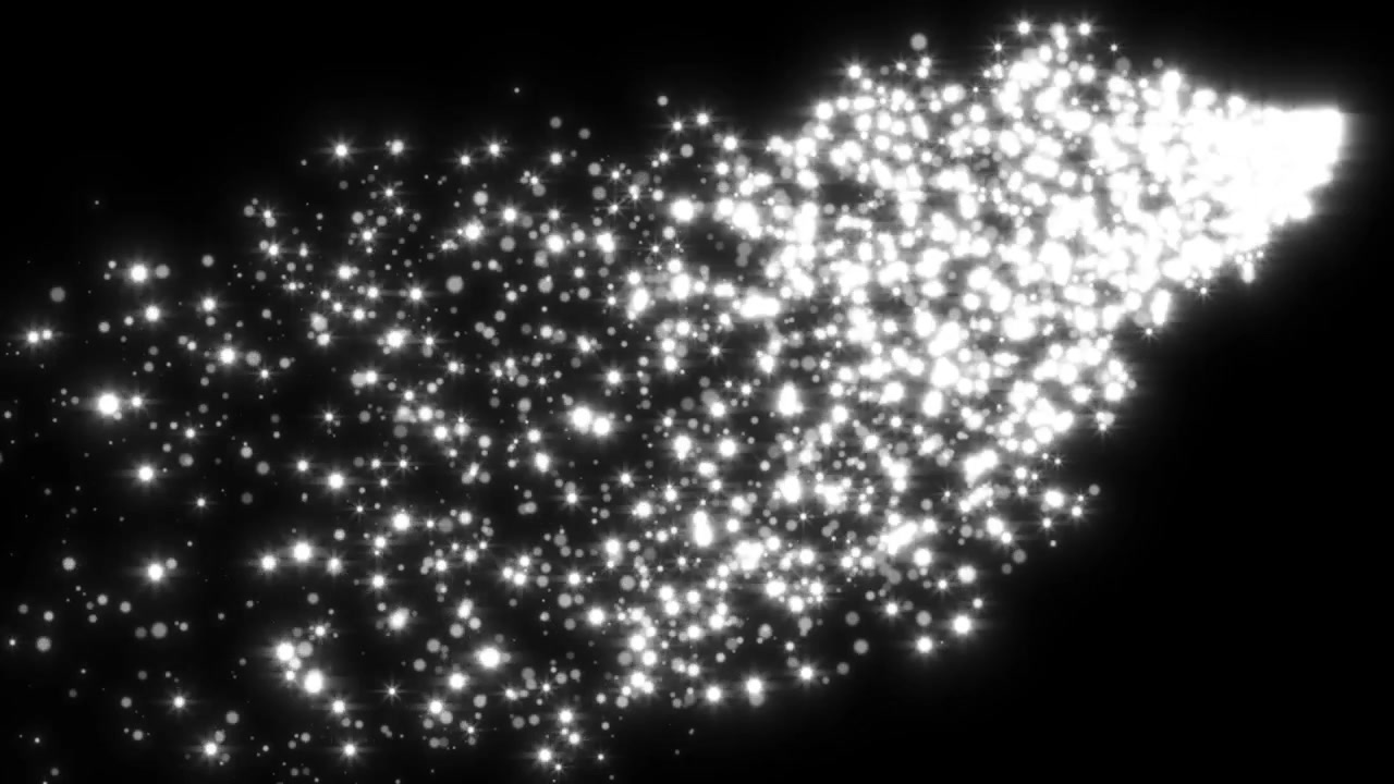 Flusso di particelle bianche luminose su sfondo nero