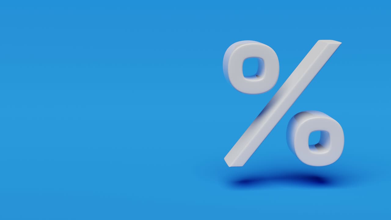 signo de porcentaje blanco sobre fondo azul