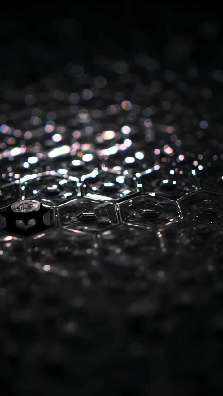 Vertikales Video: Fokusverschiebung erzeugt ein Hex-Gitter, das Glanzlichter im Studio-Makrobereich enthüllt, Metallmutter
