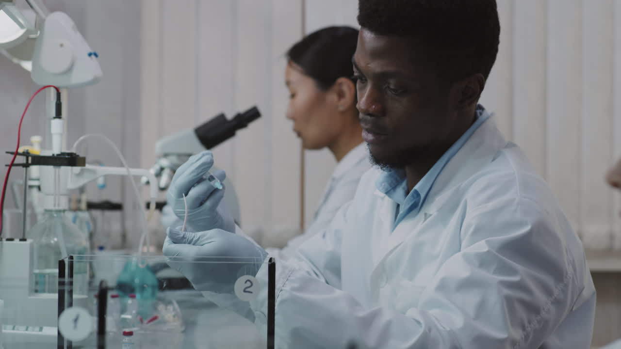 Black Male Scientist Doing Experiment on Lab Rat