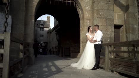 couple in love at a medieval castle