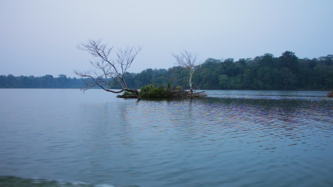 Small island mound submerged in the Kabini river in Nagarhole national park, boat observation