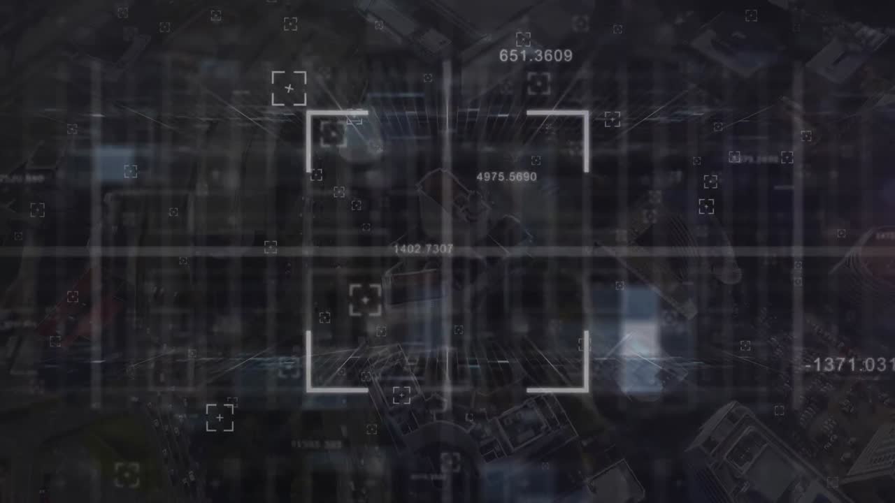 도시 풍경 위의 데이터 처리 애니메이션