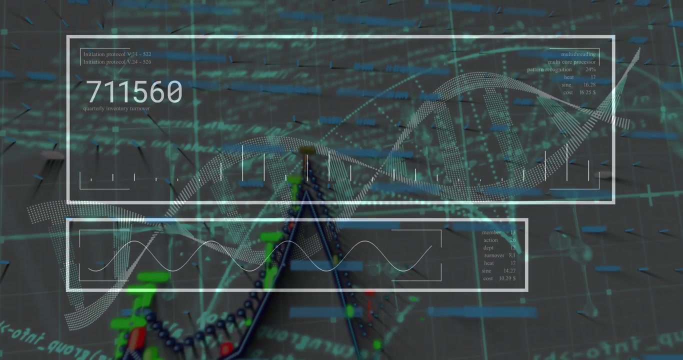 All'apertura, un'elica wireframe con pannelli rotanti che aggiornano i dati e solidificano il 3D con un'interfaccia pulsante.