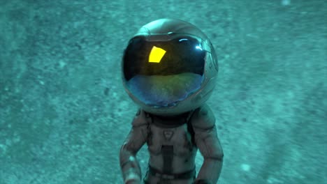 astronauta animado caminando en un entorno parecido a una cueva