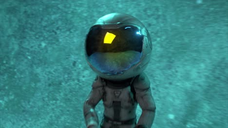 animated astronaut walking in a cave-like environment