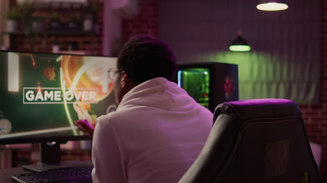 Man streaming online multiplayer first person shooter surprised after losing online competition