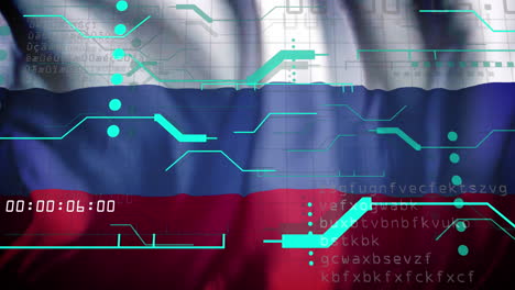 animation of data processing over flag of russia