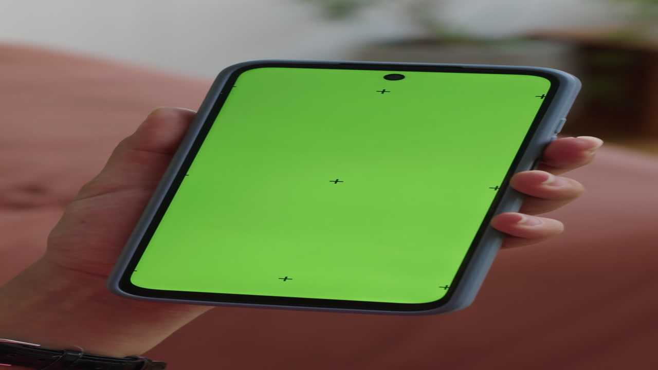 User Touching Screen of Digital Phone with Copy Space Screen