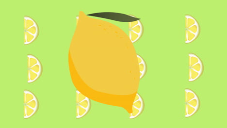 animation of single lemons floating on green background