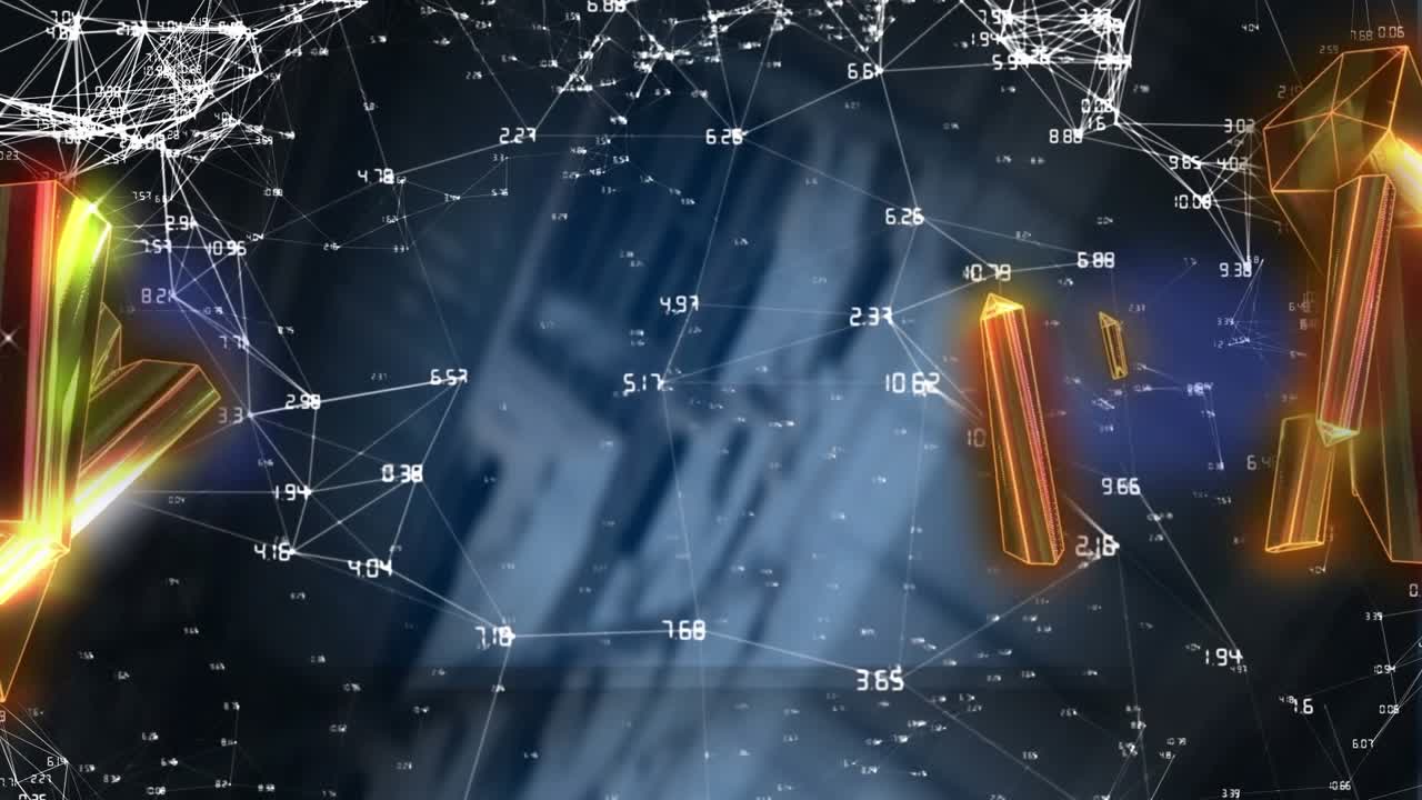 Animation of glowing blue blocks with network of connections