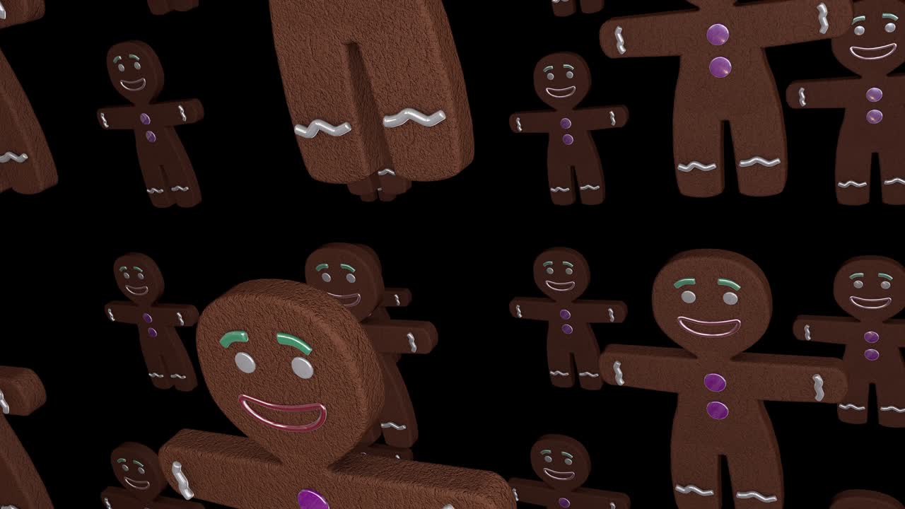 Fileiras de Bonecos de Gengibre Voando Verticalmente em Loop Contínuo.