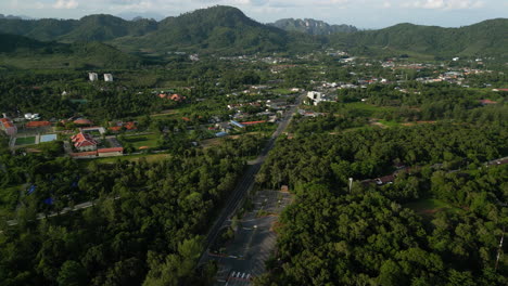 small town ao nang in krabi district, thailand, aerial view on central road