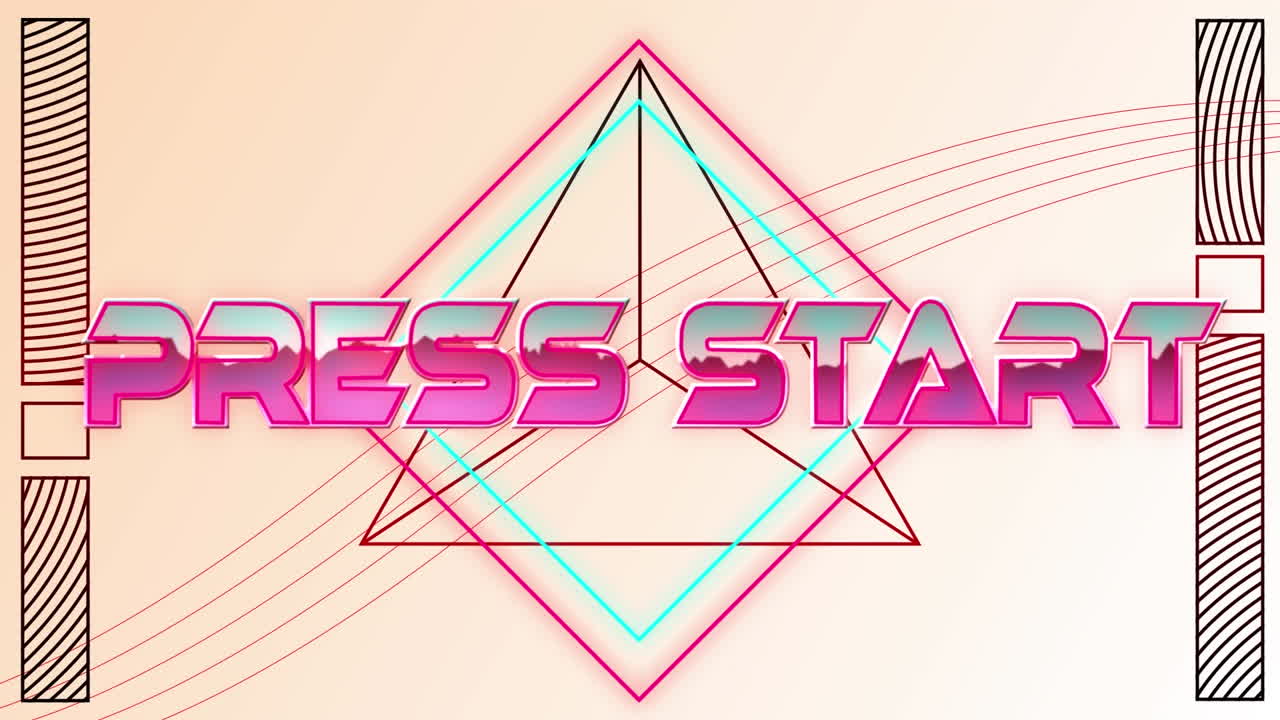 animación del texto de inicio de la prensa en letras metálicas rosadas sobre líneas de neón