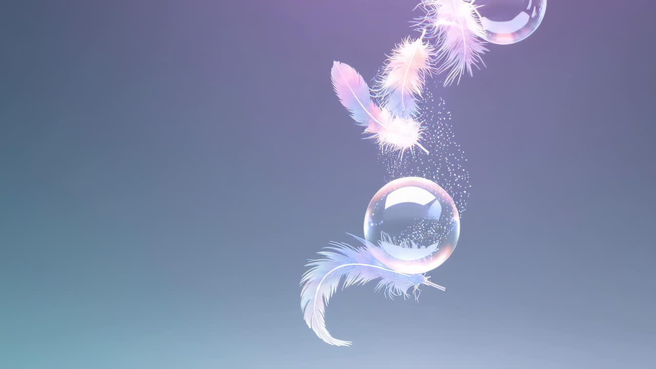 Delicate Pastel Bubbles and Feathers