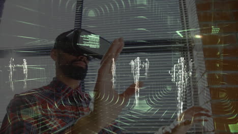 animación del procesamiento de datos sobre el hombre que usa auriculares vr