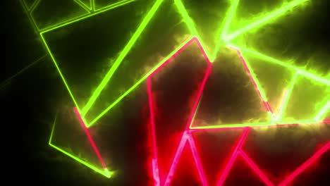 animación en 4k de un laberinto en forma de triángulo de luz de neón ardiente. baila de neón con maravillosos colores vibrantes con reflejos