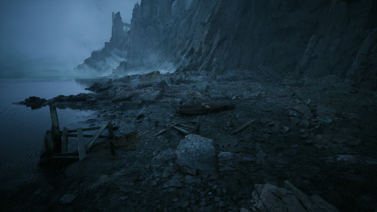 Gloomy Coastal Scene with Ruins