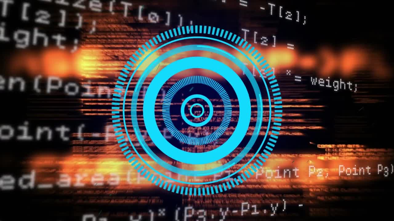 animación del procesamiento de datos sobre el círculo de procesamiento sobre fondo negro