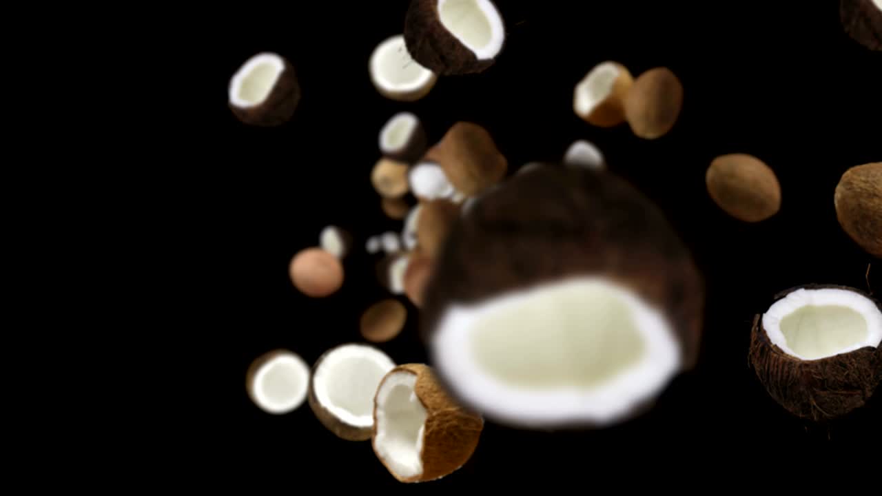 fondo de cocos que caen, bucle, versión de frutas pequeñas, con canal alfa