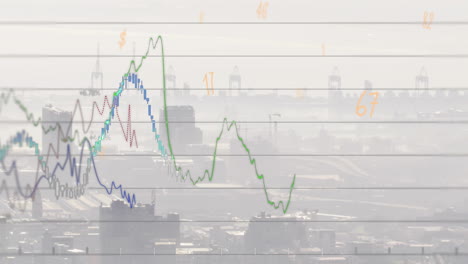 Animación-Del-Procesamiento-De-Datos-Financieros-Sobre-El-Paisaje-Urbano