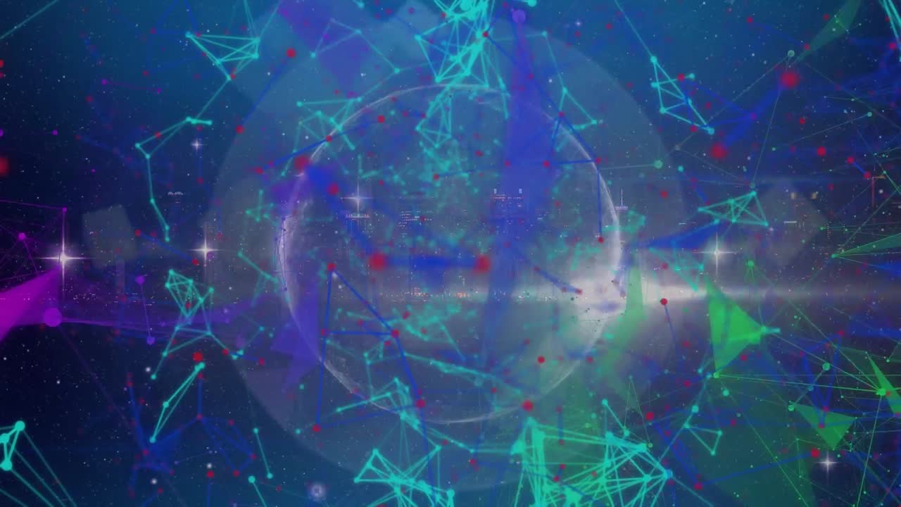 파란색 배경에 있는 모양과 지구의 애니메이션