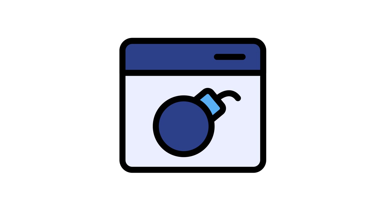 Animated Web Browser Window with Exploding Bomb Icon