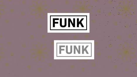 animation of funk text over pattern on grey background