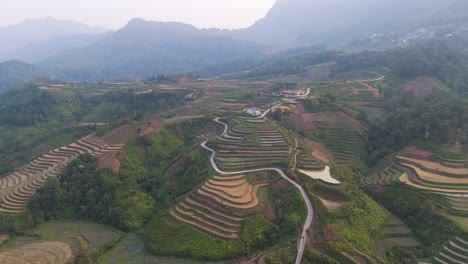 aerial view of rice terraces in the mountains of vietnam