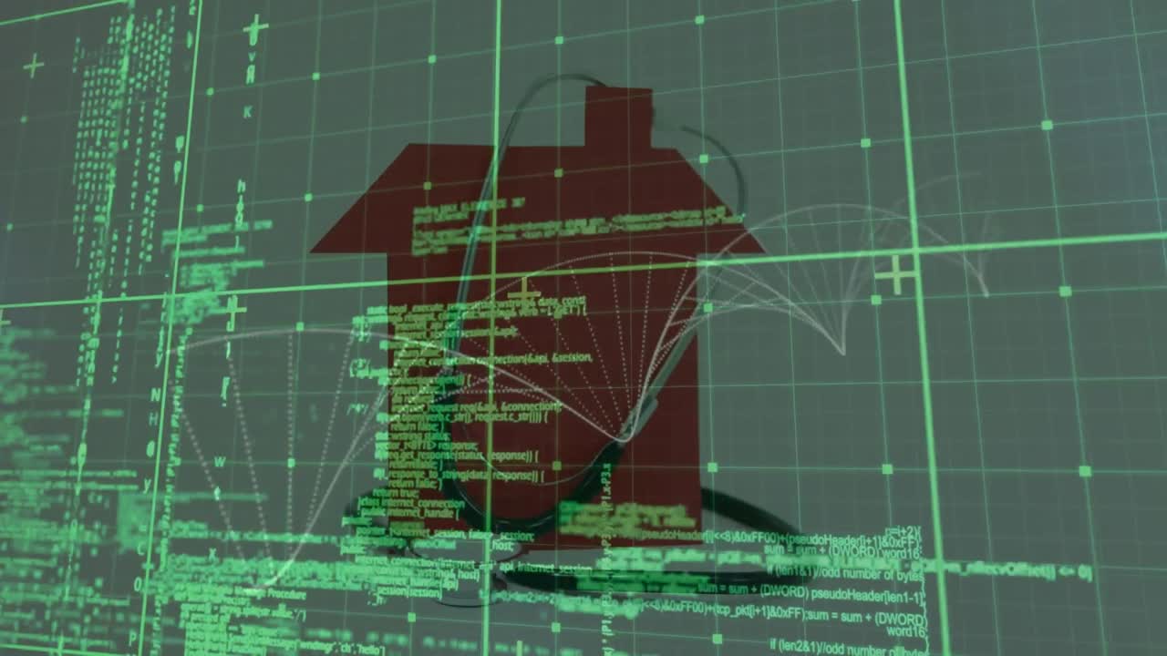 녹색 배경에 데이터와 dna를 가진 디지털 화면의 애니메이션